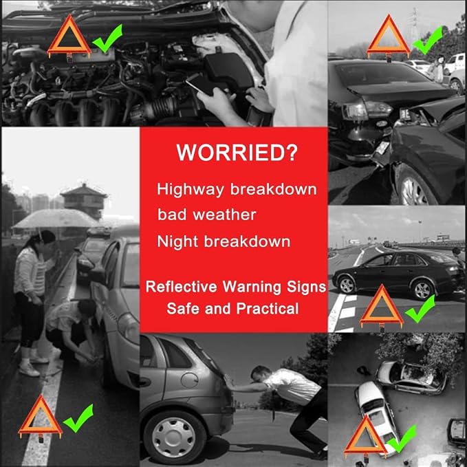 Warning Triangle Sign DOT Approved 3PK,Reflective Warning Road Safety Triangle Kit for Truck,49 CFR Part 571.125 (FMVSS 125) US