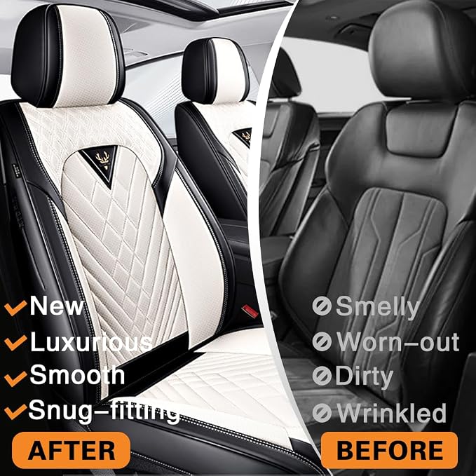 Fit for Toyota Tacoma Seat Covers 2001-2026,Premium Leather, 360° Full Protection, Thick Padding & Memory Foam, Waterproof & Stain-Resistant Car Seat Cover Front Set (2 Seat,Cream White)