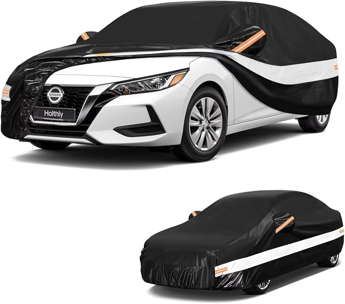 10 Layers Car Cover Custom Fit for Nissan Sentra (2006-2026), Waterproof All Weather for Automobiles, Outdoor Full Cover Sun Dust Rain Protection with Cotton. Black