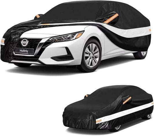 10 Layers Car Cover Custom Fit for Nissan Sentra (2006-2026), Waterproof All Weather for Automobiles, Outdoor Full Cover Sun Dust Rain Protection with Cotton. Black