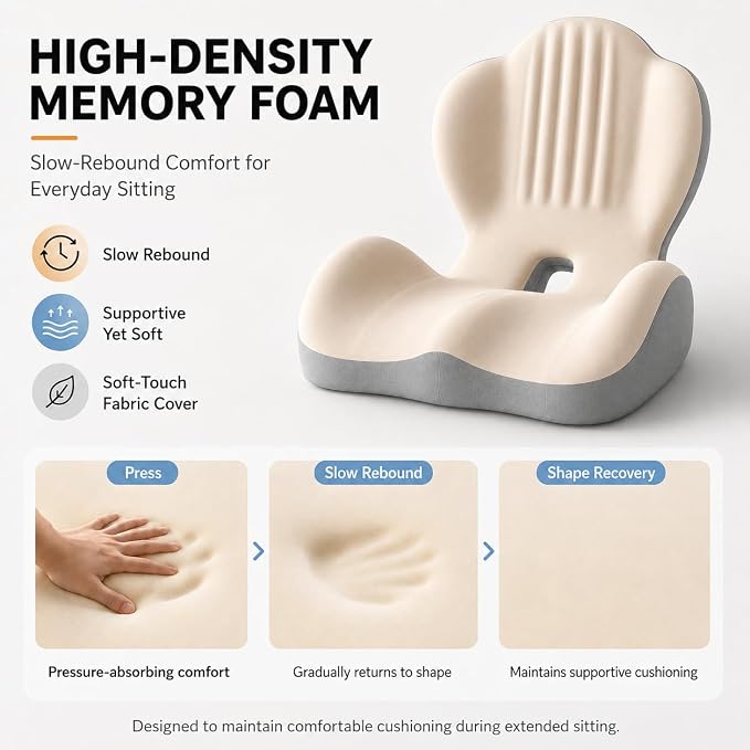 Saker Ergonomic Memory Foam Seat Cushion with Back Support, 2-in-1 Coccyx Cutout Chair Pad for Office, Car, Gaming Chair and Wheelchair, Contoured Lumbar Support for Long Sitting (Green)