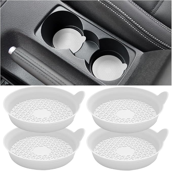 Mandark Car Cup Holder Coasters, Non-Slip Silicone Vehicle Insulation Drink Mat, Waterproof Sift-Proof Spill Recessed Automotive Interior Cup Insert Pad Accessories, Universal Fit (White)