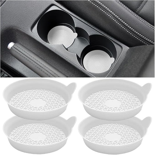 Mandark Car Cup Holder Coasters, Non-Slip Silicone Vehicle Insulation Drink Mat, Waterproof Sift-Proof Spill Recessed Automotive Interior Cup Insert Pad Accessories, Universal Fit (White)