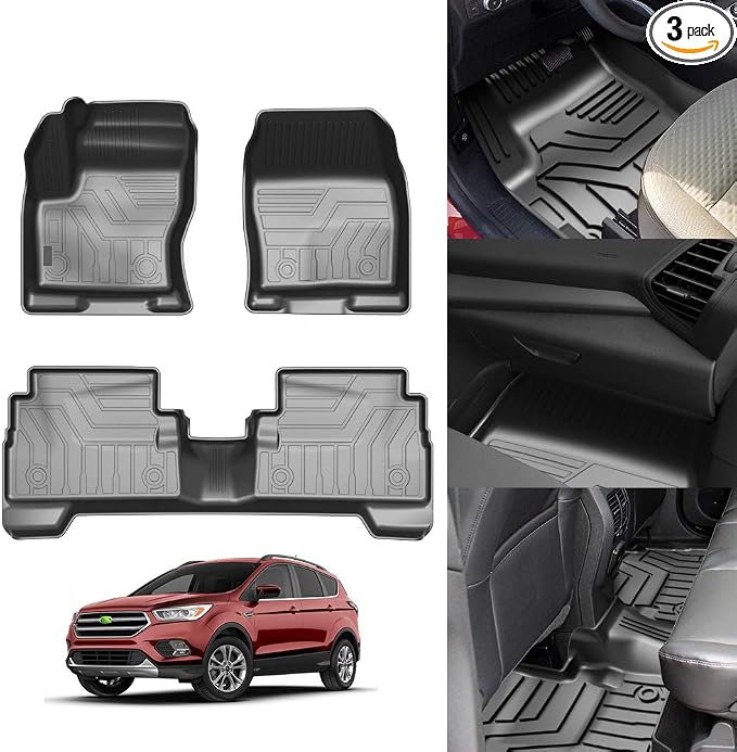 KUST Floor Mats for 2013-2019 Ford Escape, TPE Rubber Floor Liners All Weather Protection Front Rear Car Mats Escape Accessories High Edge 3PCS