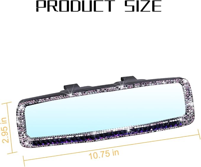Osilly Bling Car Rearview Mirror, Decorations Rear View Mirror with Crystal Rhinestones & Diamonds, Car Interior Trim Accessories, Clip-on & HD Glass, Sparkly Gift (Purple)