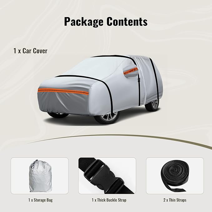 TUCAREST 6 Layers Full Car Cover for SUV- Waterproof, Insulated, Anti-UV, Snow-Proof, Anti-Wind, All-Weather, Thickened Protection, up to 190 in