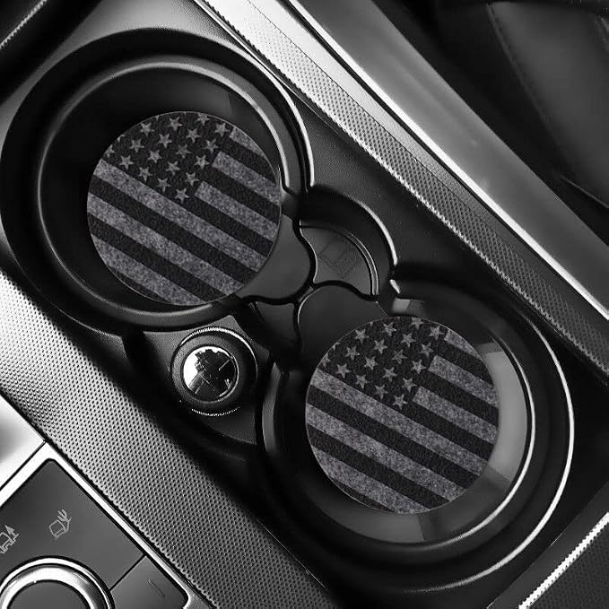 2 Pack Car Cup Holder Coaster,2.9 Inch Anti Slip Shockproof Car Cup Holders Coasters for Car Interior Accessories for Women Men (Gray Flag)