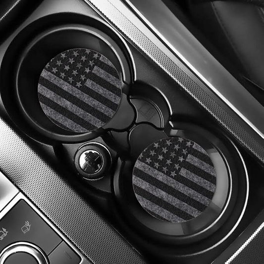 2 Pack Car Cup Holder Coaster,2.9 Inch Anti Slip Shockproof Car Cup Holders Coasters for Car Interior Accessories for Women Men (Gray Flag)