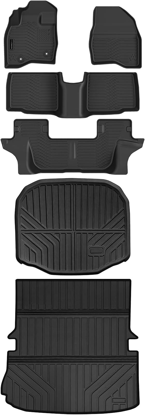 Auxko All Weather Floor Mats Cargo Mat with Backrest Mat & Under Trunk Mat & Door Sill Protector for Ford Explorer 2015-2019 TPE All Season Accessories Guard Odorless Anti-Slip Liners Trunk Tray