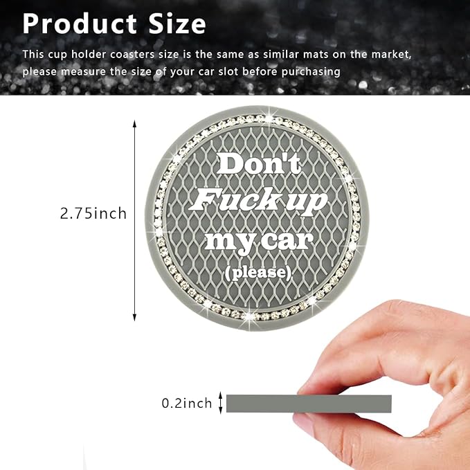 Ziciner 2 Pack Bling Car Cup Holder Coaster, 2.75 Inch Anti-Slip Auto Insert Cup Coaster, Crystal Car Drink Cup Mat Perfect for Women Girls, Universal Interior Decor Accessories (Gray)