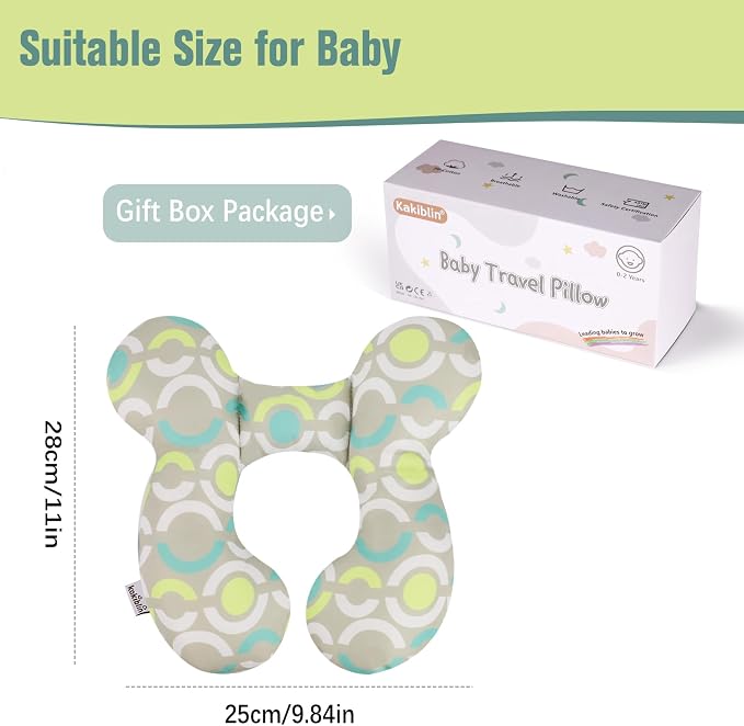 KAKIBLIN Baby Travel Pillow, Upgraded Baby Neck Pillows for Car Seat, Infant Neck Support Pillow for Head and Neck,Newborn Head Support for Car Seat,Pushchair