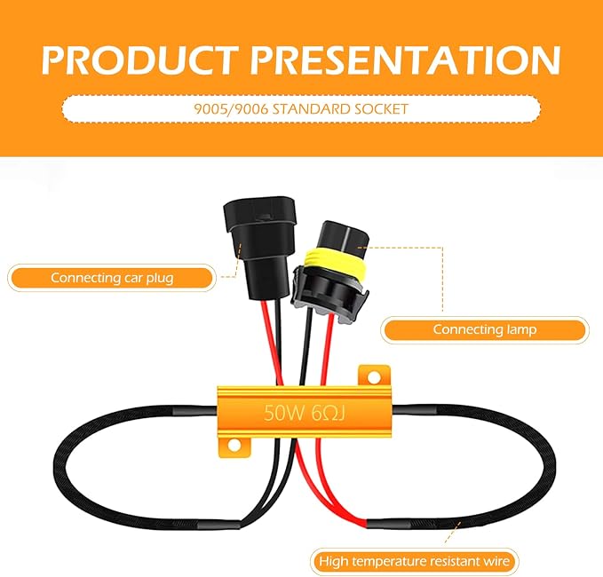 2 PCS Car LED Light Bulb Decoder, 9005/9006 LED Load Resistor Kit, Car Light Bulb Relay Harness Adapter, Anti Flicker Error Decoder, Universal for Most Cars (Black)