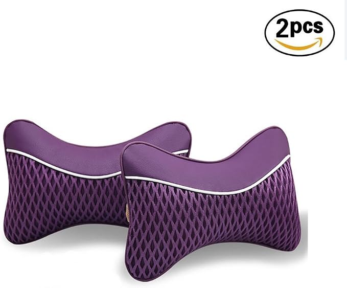 2PCS Car Neck Pillow with Memory Foam Auto Breathable Headrest Cushion Pad (Purple)