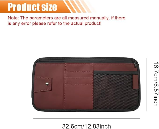Car Sun Visor Organizer, PU Leather Automotive Visor Storage Pouch Holder with Multi-Pocket, Vehicle Interior Organizer Accessories for Sunglasses, Pen, Key, Phone, Cards, License(Red)