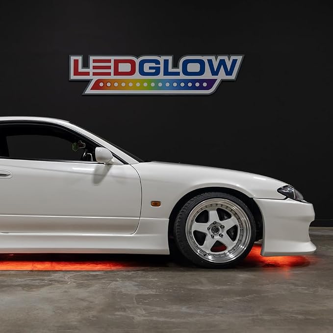 LEDGlow 4pc Orange Slimline LED Car Flexible Underglow Lighting Kit | Neon Accent Lights Include Flex Underbody Tubes, Solid Color Illumination, 4 Modes, Control Box & Remote