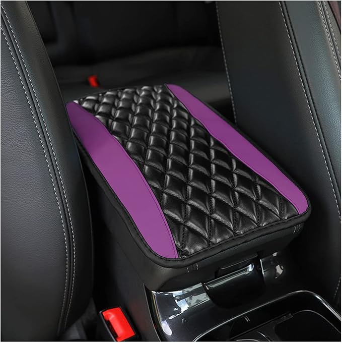 Moly Magnolia Car Center Console Cushion Pad, Universal Leather Waterproof Armrest Seat Box Cover Protector,Comfortable Car Decor Accessories Fit for Most Cars, Vehicles, SUVs (Purple)