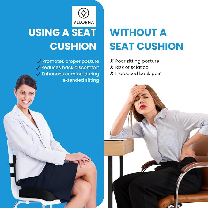 2-in-1 Memory Foam Seat Cushion & Lumbar Support Set | Ergonomic Office Chair Cushion for Tailbone, Sciatica & Help Back Pain Relief | Non-Slip Coccyx Pad, Washable Cover, Adjustable Strap