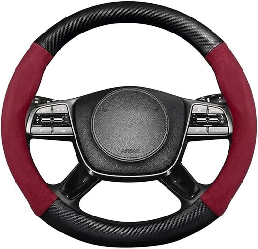 Steering Wheel Cover, Faux Leather, Universal 14.5-15 Inch, Non-Slip, Breathable Slim Fit, for Cars, SUVs, Trucks (Red Black)