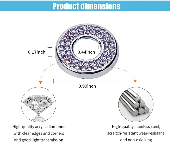JOYCOURT 4Pack Bling Car Inner Door Lock Cover Stickers, Purple | Rhinestone Bling Car Pull Rod Bolt Decoration Cover Interior Car Accessories, for Mercedes-Benz A/B/C/E Class GLC GLA GLK GLA