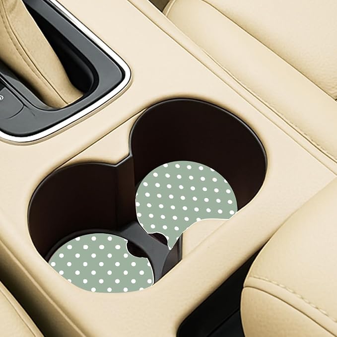 Ceramic Car Coasters – Absorbent Car Cup Holder Coaster Set for Women, Cute Aesthetic Car Accessories for Girls, 2 Pack (Turquoise Green)