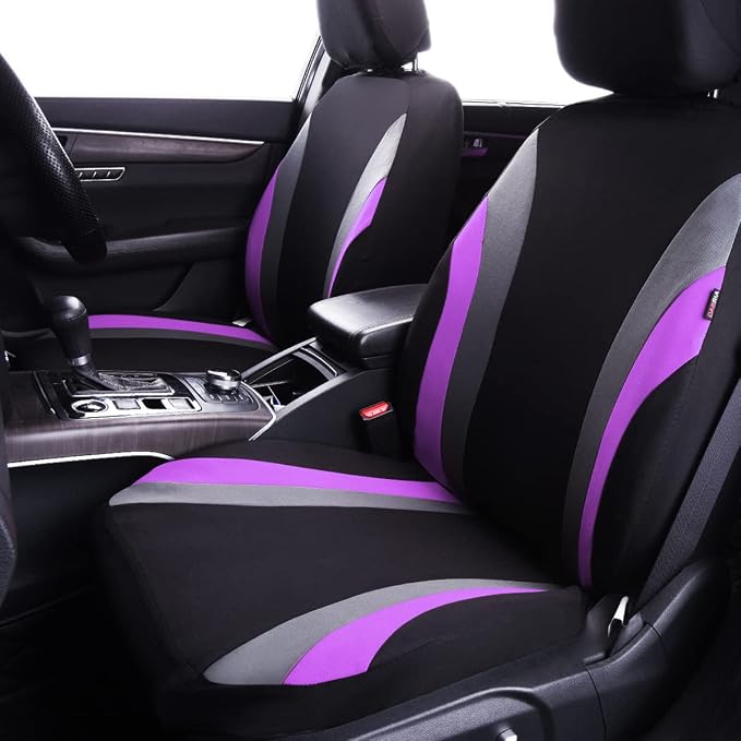 CAR PASS Line Rider Sporty Cloth Universal Fit Car Seat Cover -100% Breathable with 5mm Composite Sponge Inside,Airbag Compatible,3zipper Bench(Full Set, Black and Purple)
