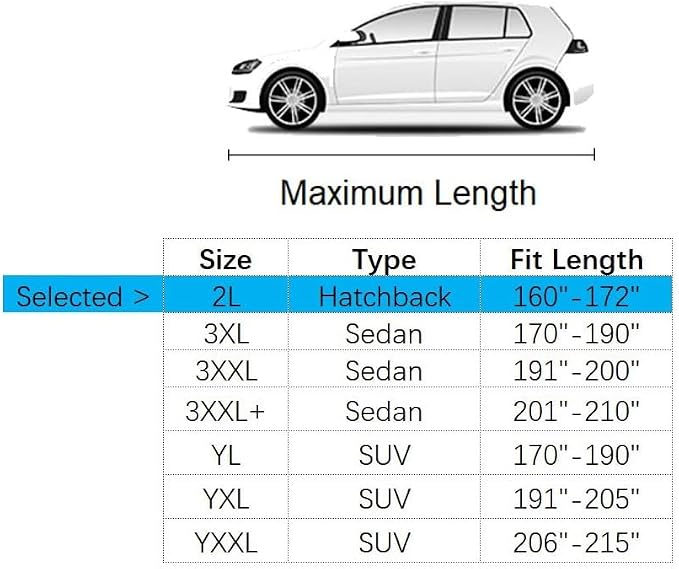 Car Cover Fit for 160-172 inches Length Hatchback Waterproof All Weather Outdoor Full Cover Rain Sun UV Protection Driver Side Door Zipper Dirtproof Scratch Resistant Breathable Dustproof
