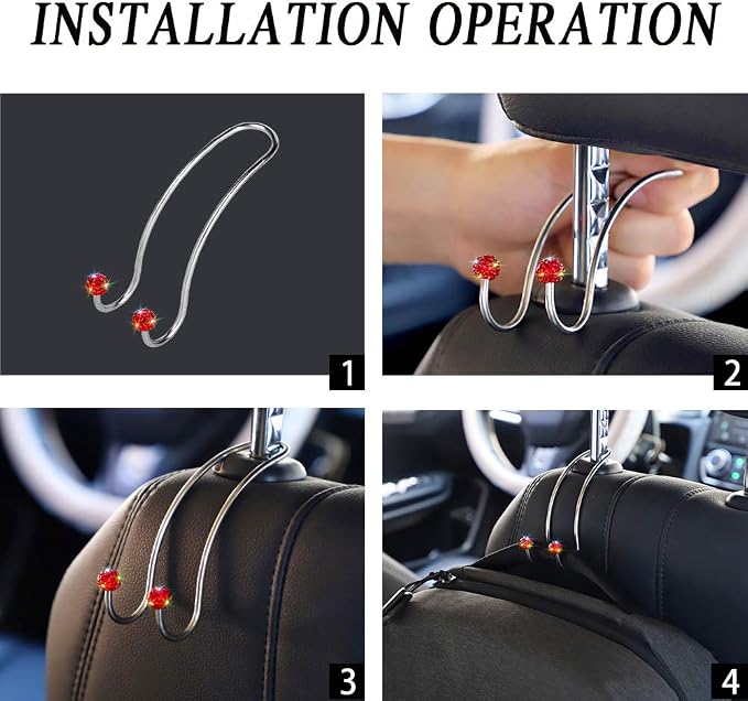 SAVORI Auto Hooks Bling Car Hangers Organizer Seat Headrest Hooks Strong and Durable Backseat Hanger Storage Universal for SUV Truck Vehicle 2 Pack (Red)