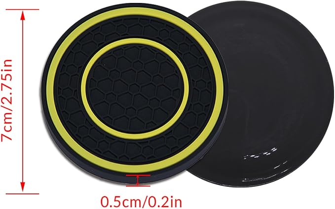 4 Pack Car Coasters for Cup Holder, 2.75 Inch Universal Auto Waterproof Coasters Silicon Insulation Cup Mats,No-Slip Anti Dust Insert Coaster for Woman Man, Suit for Vehicle Interior (Black/Yellow)