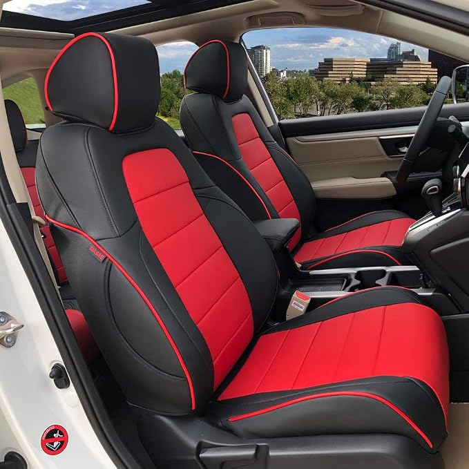 EKR Car Seat Covers for Honda CRV 2023-2026 Leatherette Full Set | Custom Fit for Honda CRV 2023 2024 2025 2026 Easy-Wipe Protection,Faux Leather(Red/Black)