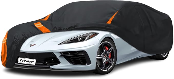 10-Layer for Chevy Corvette C4/C5/C6/C7 Car Cover Waterproof All Weather for Automobiles, Outdoor Full Cover Soft Cotton Lining with Door Zipper, Fit for Corvette C4-C7 1984-2019