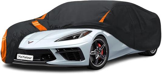 10-Layer for Chevy Corvette C4/C5/C6/C7 Car Cover Waterproof All Weather for Automobiles, Outdoor Full Cover Soft Cotton Lining with Door Zipper, Fit for Corvette C4-C7 1984-2019