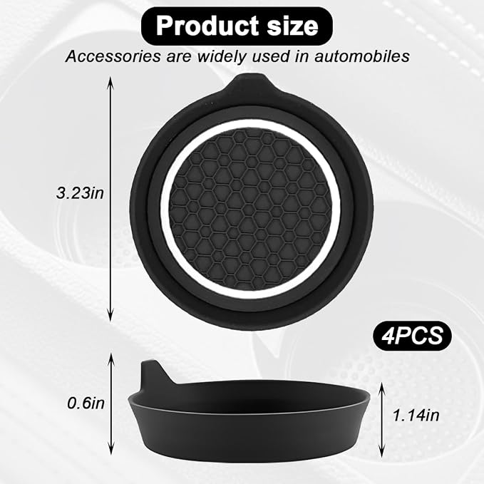 HZEL Car Cup Holder Coasters, 4PCS Non Slip Waterproof Vehicle Water Bottle Pads, Recessed Automotive Interior Drink Mat Decoration Accessories, Universal for SUV Sedan Truck (White/Black)