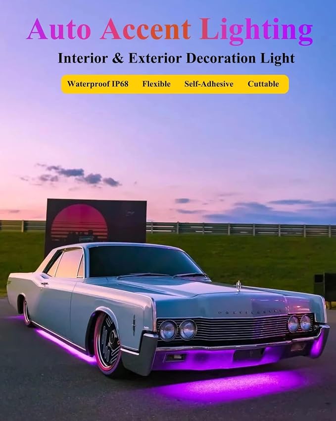 YM E-Bright Pinky Purple Golf Cart LED Underglow Strip Lights 4 Pcs 11inch | IP67 waterproof, 5050 15SMD chips, DC 12V, fit cars, motorcycles, golf carts and boats for interior & exterior decoration