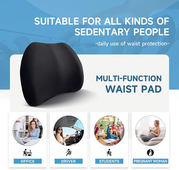 Really Plush Lumbar Support Pillow for Car Seat, Lower Back Support Pillow | 100% Memory Foam Lumbar Pillow - Breathable Removable Cover & Ergonomic Design, Back Pillow for Back Pain Relief(Black, 1PC)