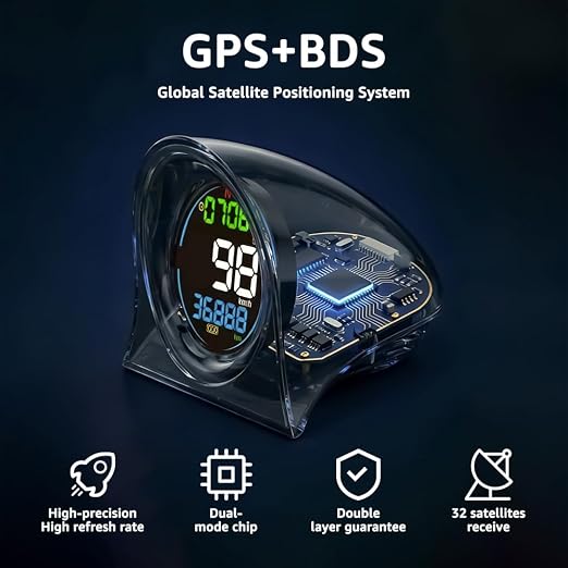 GPS Speedometer Digital Speedometer, Heads Up Display for Cars, GPS+BDS Dual Satellite Car HUD with Overspeed Alarm, Fatigue Driving Reminder, MPH KM/H Unit Switch, Universal for All Vehicles