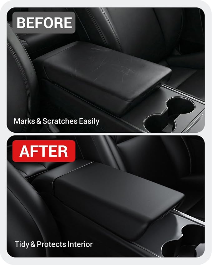 BASENOR Upgraded Tesla Model Y Model 3 Center Console Cover TPU Armrest Cover Non-Slip Protector Armrest 2017-2024 Tesla Interior Accessories Black (Not Compatible with 2024 2025 Tesla Model 3)