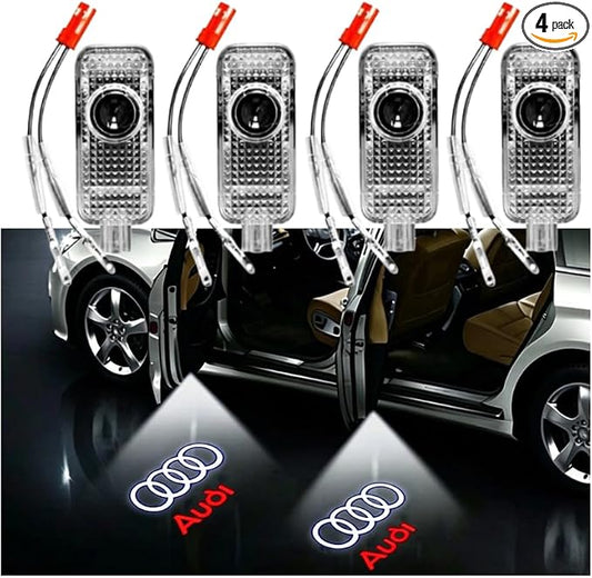 4-Pack Car LED Door Light Logo, Car Door Light Emblem Projectors Compatible with A1, A3, A4, A4L, A5, A6, A6L, A7, A8, Q3, Q5, Q7, TT, and R8; Puddle Lights for Front and Rear Doors