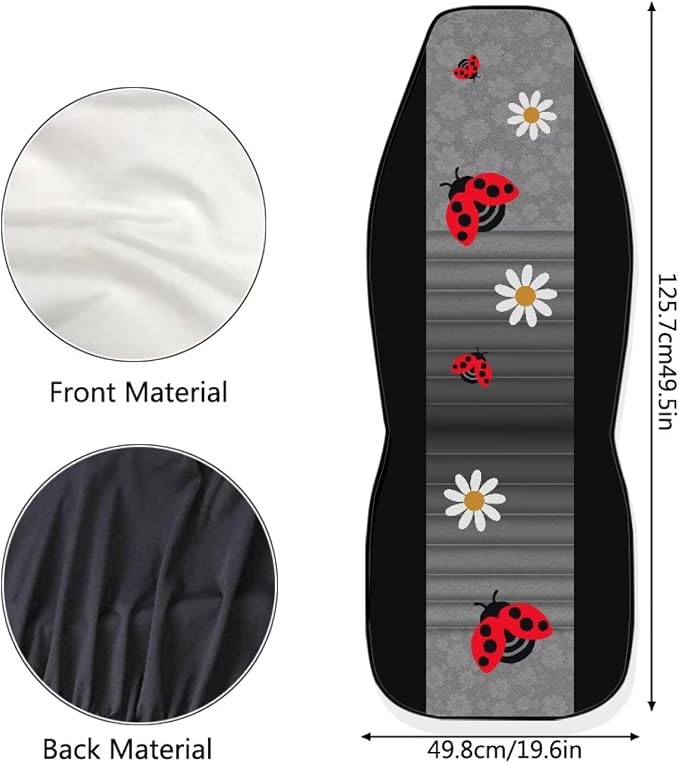 Ladybug Daisy Front Seat Covers for Cars Decorative Front Bucket Seat Cover Lightweight Automotive Seat Cushion Covers for SUV Vans Sedans Trucks