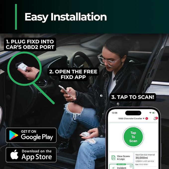 FIXD Bluetooth OBD2 Scanner - Car Diagnostic Check Engine Code Reader | 1-Pack | iPhone/Android compatible | Automotive scan tool for repairs + buying | Enhanced manufacturer data