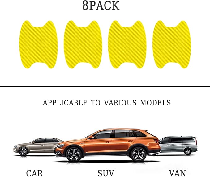 8PCS Car Door Handle Sticker, Carbon Fiber Anti-Scratches Car Door Cup Protector, Non-Marking Auto Door Handle Protective Film, Self-Adhesive Door Side Paint Protector for All Cars (Yellow/8PCS)