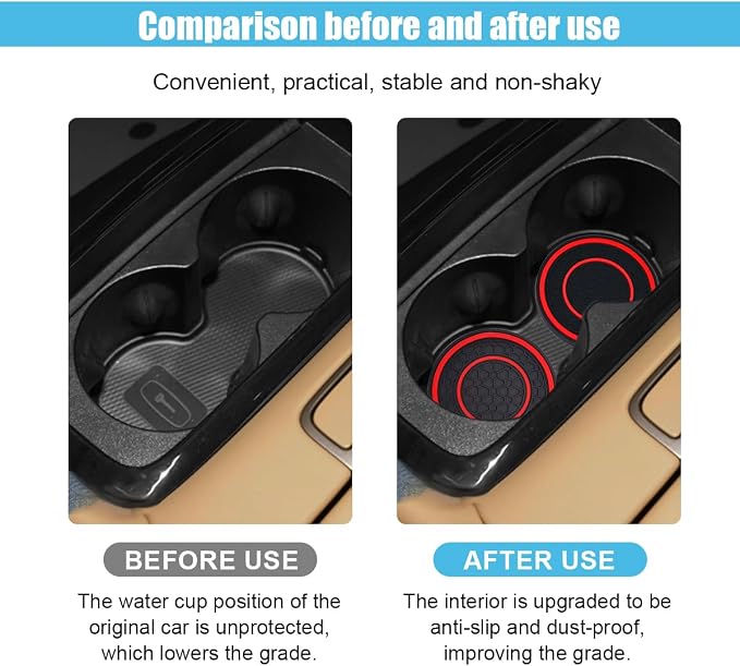 2PCS Car Cup Holder Coasters, 2.75 Inch Auto Non-Slip Anti Dust Cup Mats, Console Cup Holder Insert Coaster Auto Insulated Mats, Universal Interior Accessories for Most Cars (Red)