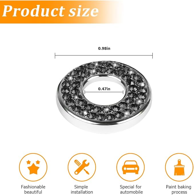 Osilly 4 Pcs Bling Car Inner Door Lock Covers, Crystal Pull Rod Bolt Stickers, Sparkly Rhinestones Auto Door Bolt Decorations, Vehicle Lock Pin Cap Decors for C Class C200L GLC260 C260L (Black)