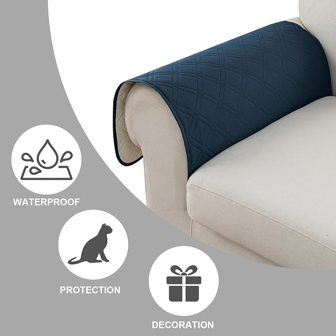 Genina Sofa Armrest Cover, Anti-Slip Armchair Slipcovers for Dogs Cats Pet, Water Resistant Couch Arm Cover for Backrest Recliner Loveseat, L Shaped Sofa, 23.6 x 27.5 Inches（2 Pieces）