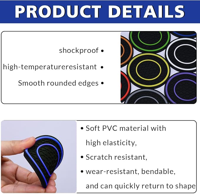 2 Pack Car Coasters for Cup Holder, 2.75 Inch Universal Auto Waterproof Coasters Silicon Insulation Cup Mats,No-Slip Anti Dust Insert Coaster for Woman Man, Suit for Vehicle Interior (2, Blue)
