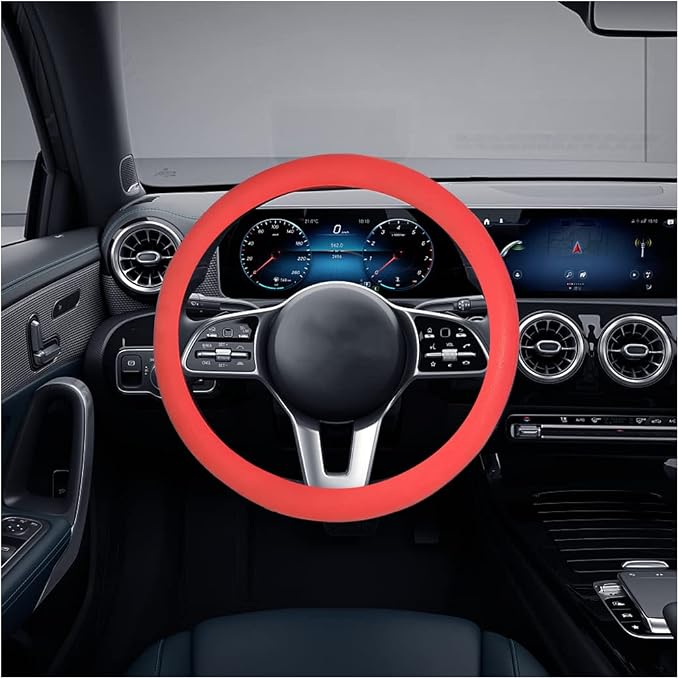 AICEL Car Silicone Steering Wheel Cover, Soft Anti-Slip Auto Steering Wheel Protector Fit 14 Inch, Universal Vehicle Interior Accessories for Cars, SUVs, Trucks, and Vans (Red)