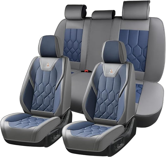 Huidasource Car Seat Covers, Universal Fit for Cars SUV Trucks, Gray&Blue | Full Coverage Leather Seat Cover, Airbag, Cupholder Compatible, Seat Function Retain, Easy Install with Velcro