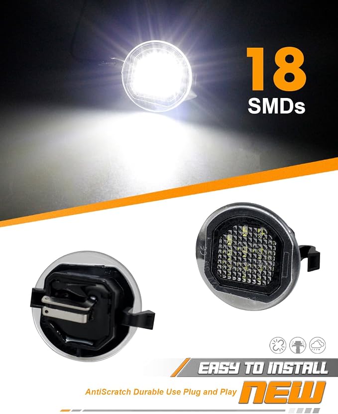 HERCOO LED Side Mirror Puddle Light Lamp Assambly Compatible with GMC Sierra/Chevrolet Silverado 1500 2500 HD 3500 HD Yukon XL Suburban Tahoe Cadillac Escalade ESV Buick LaCrosse, 6000K White