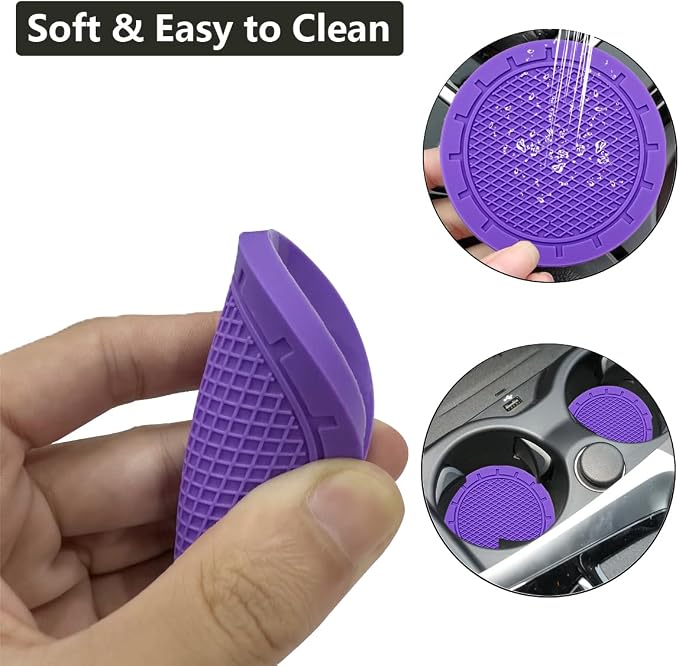 Car Cup Holder Coaster, 4 Pack 2.75 Inch Diameter PVC Non-Slip Universal Insert Coaster, Durable, Suitable for Most Car Interior, Car Accessory for Women Men Purple