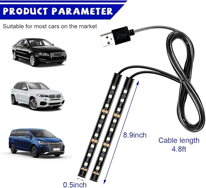 povtii Car LED Strip Light, 24 LED RGB Auto Under Dash Interior Atmosphere Lights, USB Vehicle Decorative Lamp Ambient Night Light Strip, Lighting Kit Car Accessories (Green)
