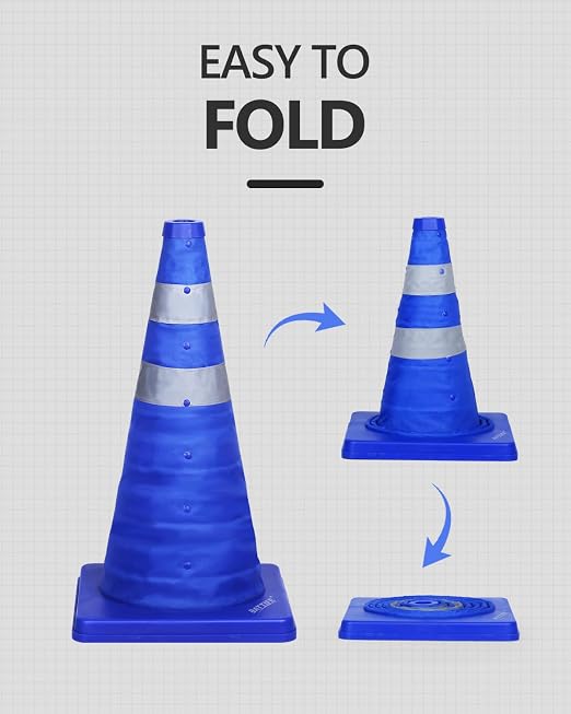 BATTIFE [2 Pack] 18 Inch Collapsible Traffic Cones, Safety Cones, Pop-up Cones with Reflective Collar, for Driving Practice,Road Parking (Blue)